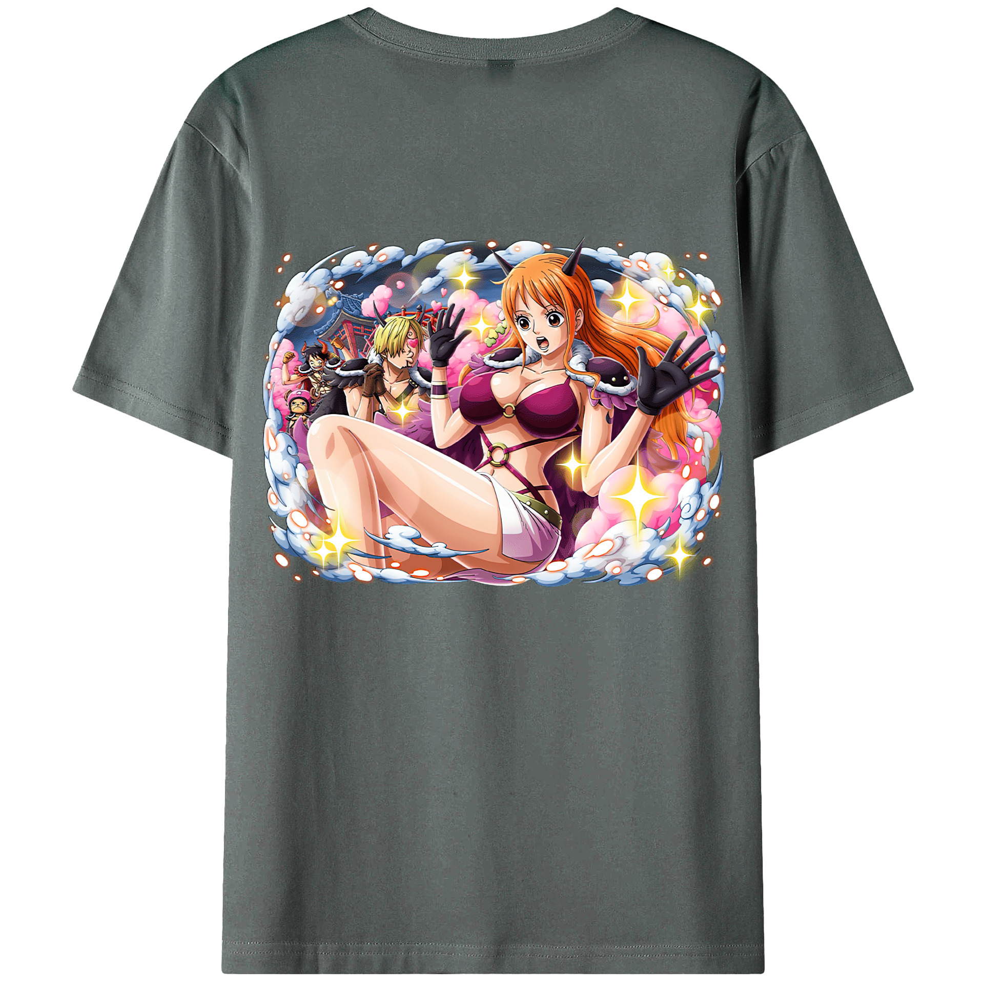 （画像用） ワンピース ナミ ONE PIECE Nami 綿100％ メンズ半袖Tシャツ（バックプリント） 通気性
